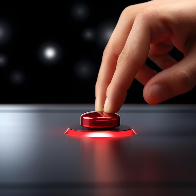 a hand pressing the red button