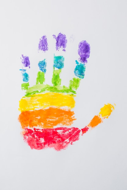 Hand print in bright LGBT colors