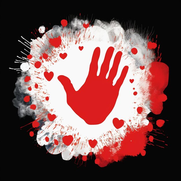 A hand print with a heart and a heart symbol