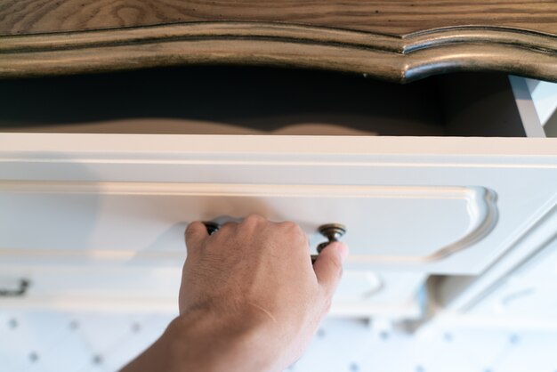 Hand Pull Open white Wooden Drawer