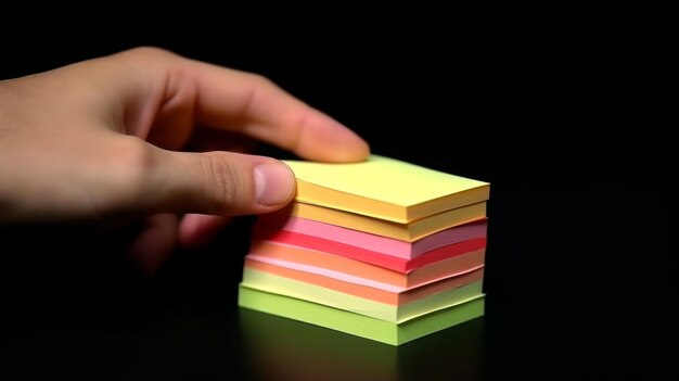 Hand pulling sticky note from a stack