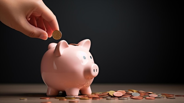 hand putting coin into piggy bank