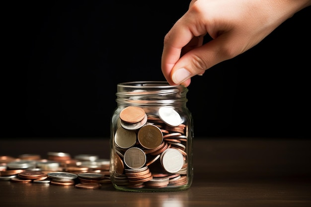 Hand Putting Coins into a Savings Jar