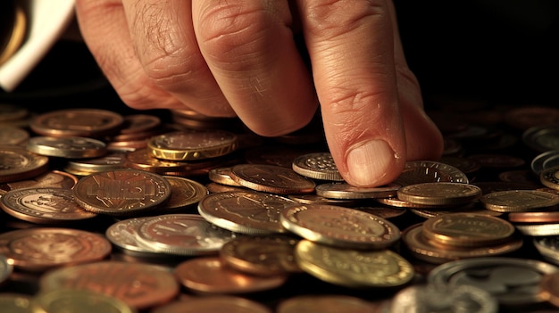a hand reaching out to a pile of coins that says goldon it