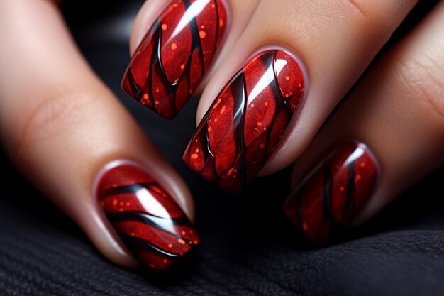 Hand red black manicure nails Natural gel Generate Ai