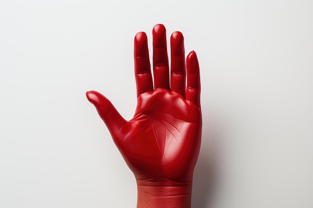 Photo hand in red latex glove isolated on white background ai generated