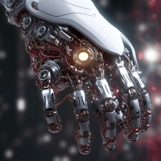 The hand of the robot of the future on a dark background