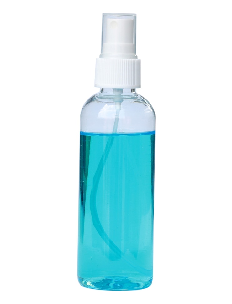 Photo hand rub hexisol and hand sanitizer over white background
