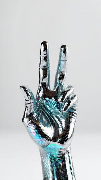 Photo hand sculpture created from silver foil