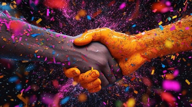 Hand shake depicted with colors Generative AI