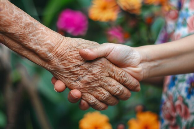 Photo hand shake with senior citizen