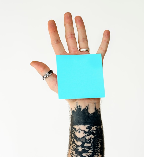 Hand show post note memo paper studio