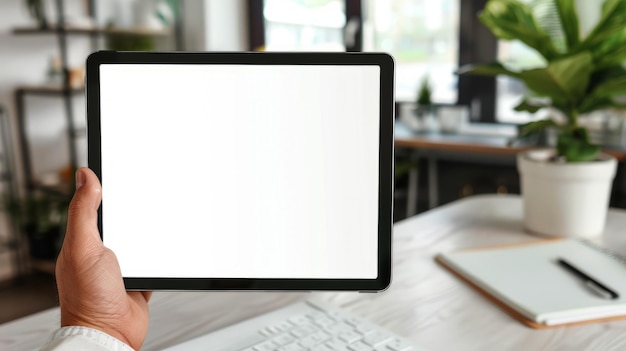 デジタルタブレットの空白画面を机の上で表示する手