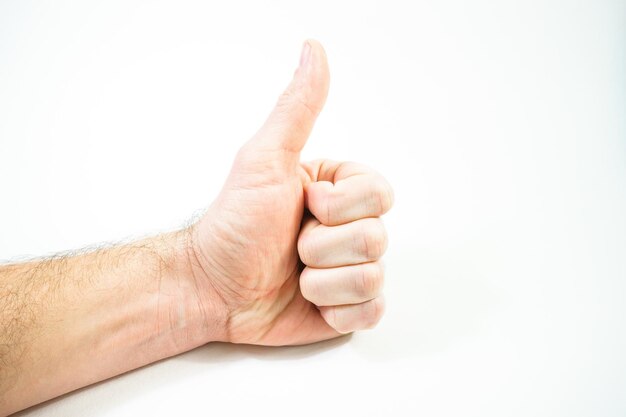 Hand showing gesture isolated on white