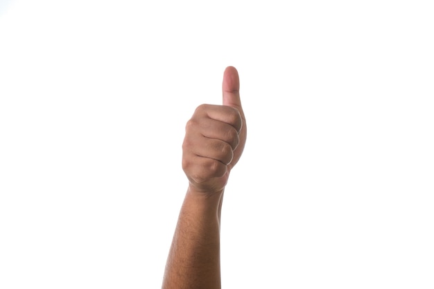 Hand showing okay sign against white background. Agreement or approval body part concept