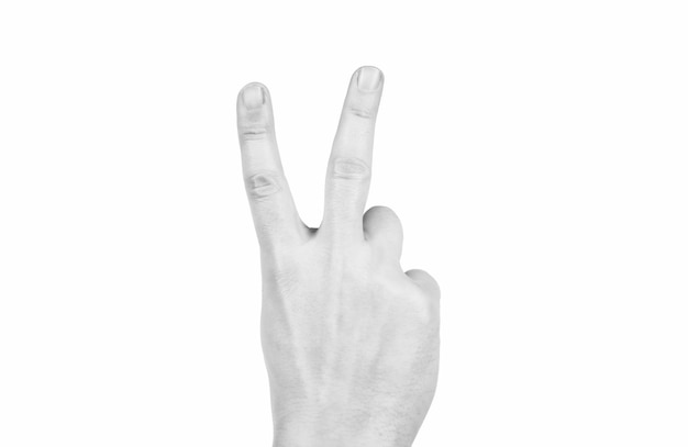 Photo hand showing peace gesture isolated on white background victory sign