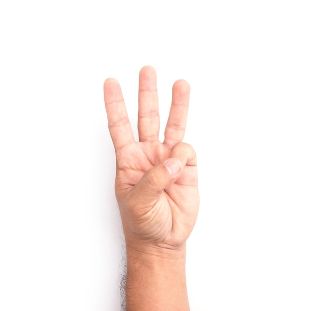 Hand showing three finger symbol isolated