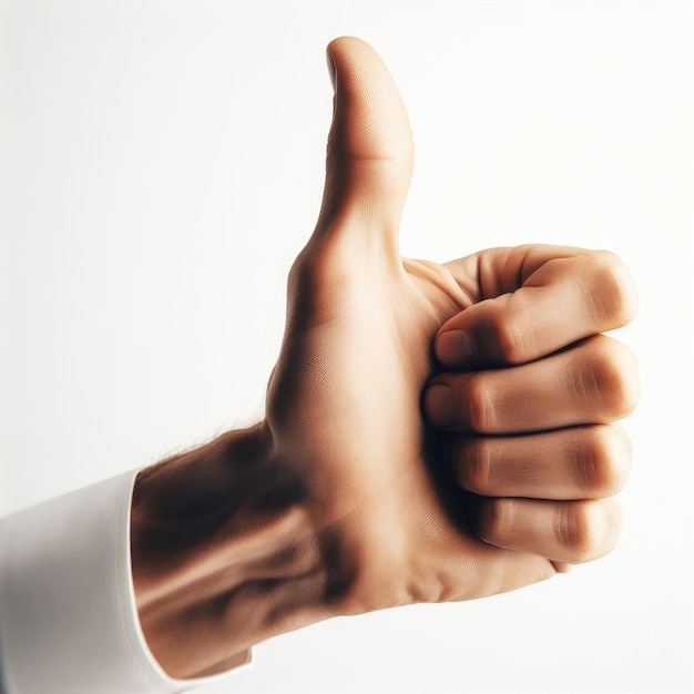hand showing thumbs up on white