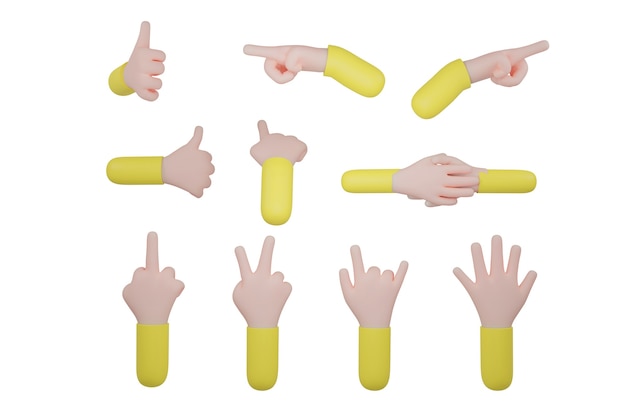 Hand sign over white background with clipping path. 3d illustration