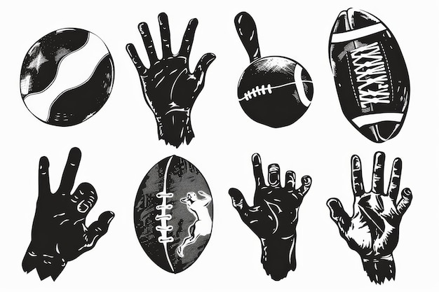 Photo hand signs for sports communication on white background