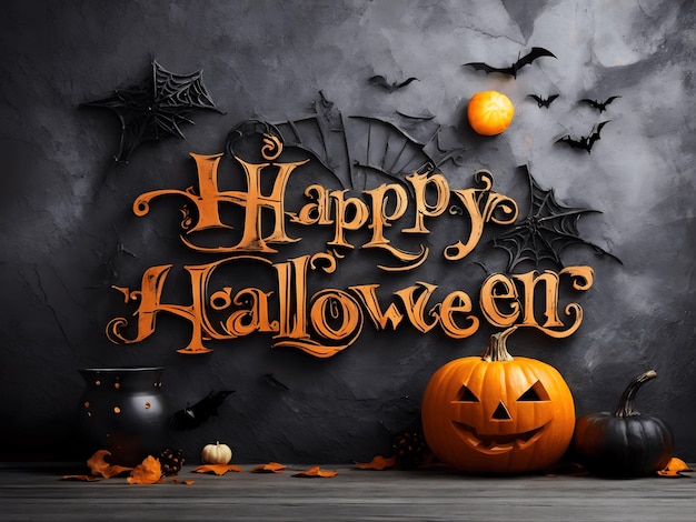Hand sketched lettering Happy Halloween set on textured background