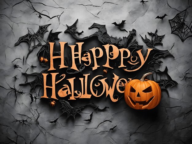 Hand sketched lettering Happy Halloween set on textured background