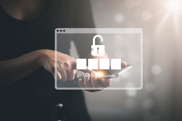 Hand and Smartphone with scan the protection system cyber security LoginUser identification information security and encryption secure access to user's personal information secure Internet access