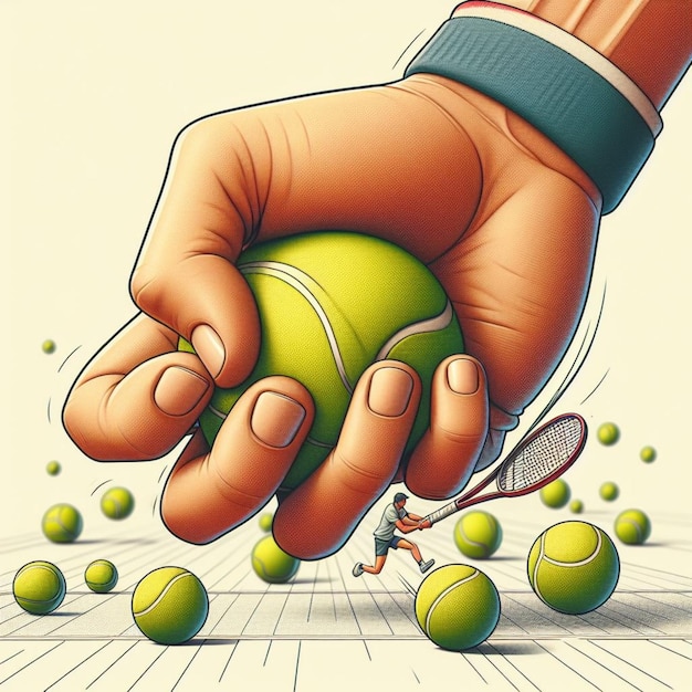 Photo hand squeeze tennis ball illustration