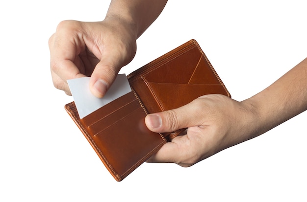 Hand and taking out credit card from wallet.