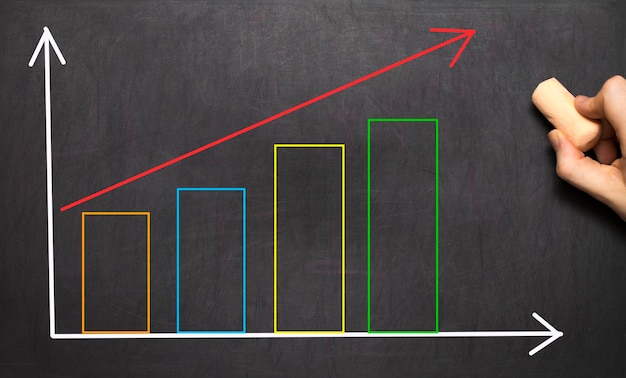 Foto hand tekenen groei grafiek voor zaken op blackboard