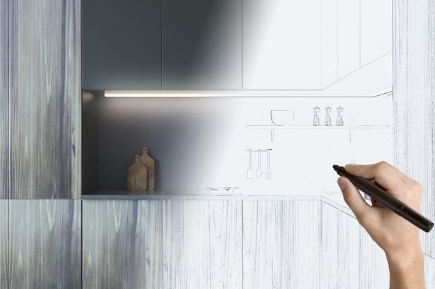 Foto hand tekenen moderne keuken