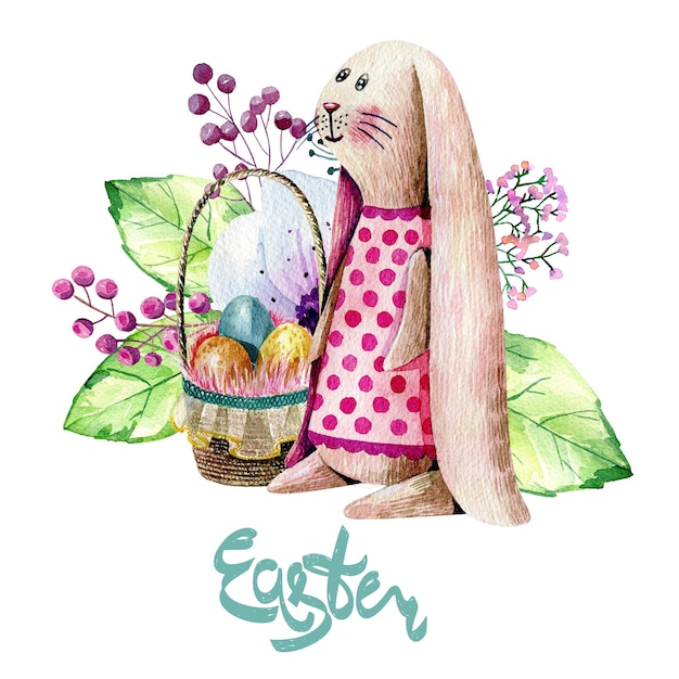 Hand tekenen Pasen aquarel cartoon bunny wenskaart