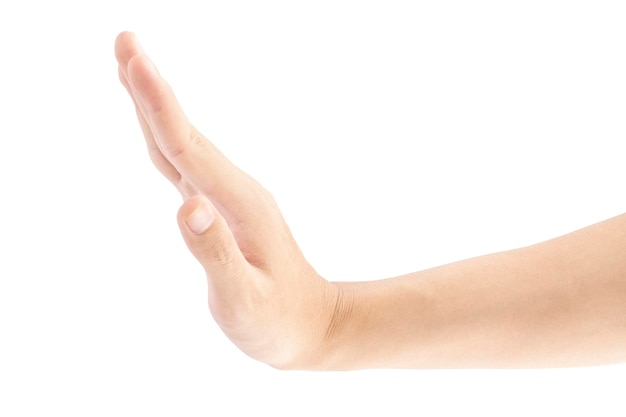 A hand that is pushing something, Isolated on white background, Clipping path Included.