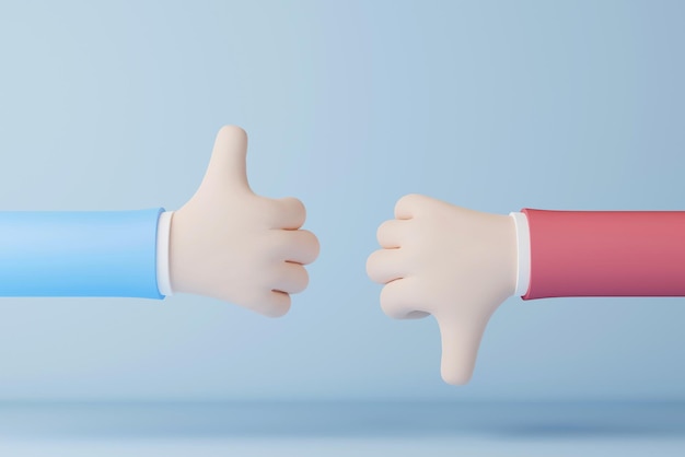 Hand of thumb up like and dislike. Customer satisfaction survey concept. 3d illustration