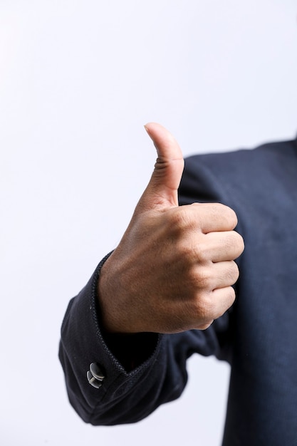 Hand thump up sign isolated on white background.