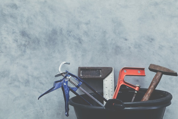 Hand tools and loft plaster walls