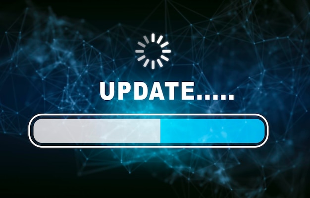 hand touch bar of update software computer program upgrade business technology internet update on virtual screen internet and technology concept loading bar with installing the update