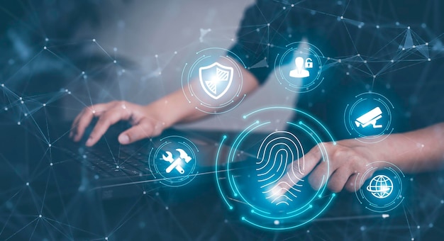 사이버 보안과 함께 가상 글로벌 드 터치 지문 로그인 사용자 식별 정보 보안 및 암호화 사용자 개인 정보에 대한 안전한 액세스 안전한 인터넷 액세스