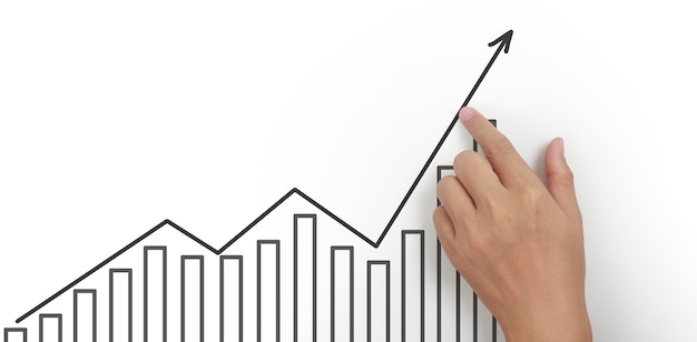 Photo hand touching a graphs of financial indicator and accounting market economy analysis chart