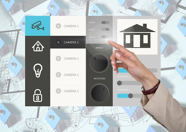 Foto toccando a mano un'interfaccia dell'app del sistema domotico