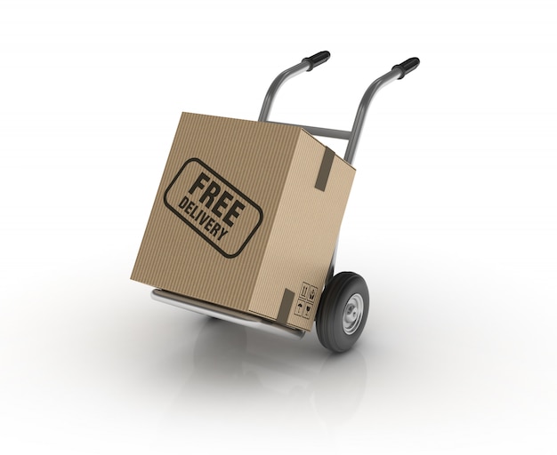 Photo hand truck with free delivery label