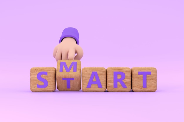 Photo hand turns dice and changes the word smart to start