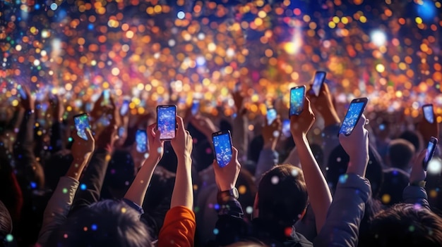 Hand up crowd of people dancing at concert