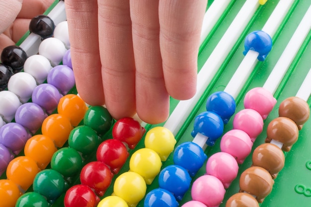 Hand using an abacus