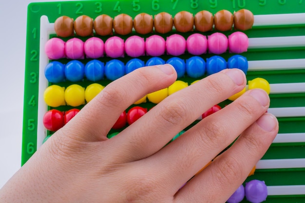 Hand using an abacus