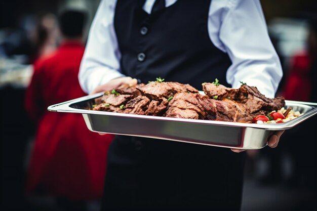 Hand van de ober van het restaurant.