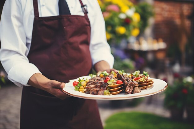 Hand van de ober van het restaurant.