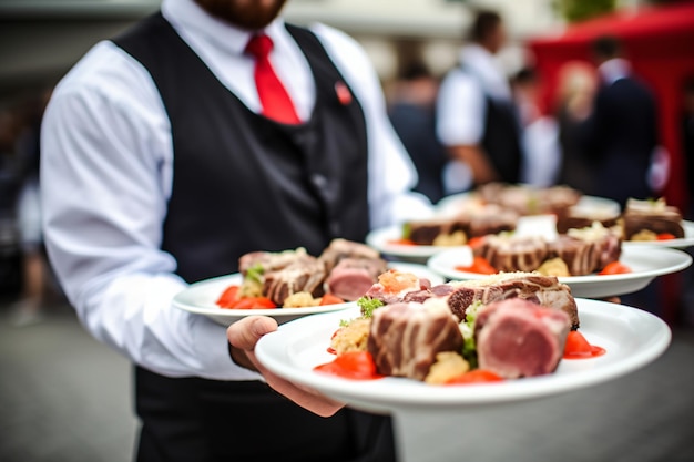 Hand van de ober van het restaurant.