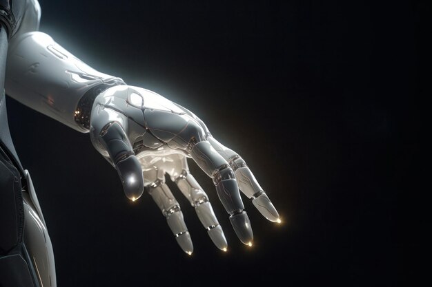 Hand van een witte Cyborg op zwarte achtergrond