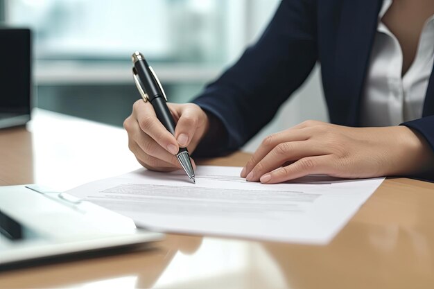 Hand Van Vrouw Met Pen Met Schrijven Op Papier